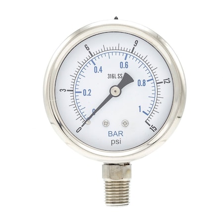 Pic Gauges 2 1/2 in Dial, 1/4 in NPT Male Lower Location, Stainless Steel Case Material PRO-301D-254B-01